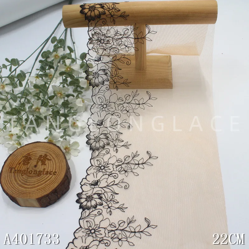 

38Yards Floral Embroidered Lace Trim Tulle Mesh Clothes Accessory Lingerie Bra Evening Dress Sewing Fabrics 22cm Wide