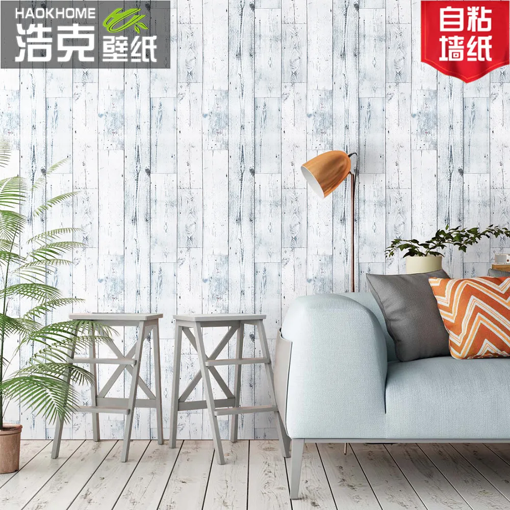 Scandinavian Style Self Adhesive Wood Grain Wallpaper Thickened PVC Wood Pattern Film 3D Wall Sticker for TV Background