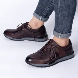 Men's Casual Shoes Lace Up Genuine Leather Men's Oxfords Outdoor Men Shoes Non-slip Men's Sneakers Zapatillas Hombre