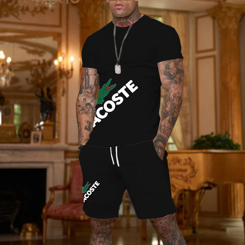 

2025 New Men's Fitness Fashion Set Men's casual sportswear set Quick drying sportswear Short sleeved T-shirt+shorts 2-piece set