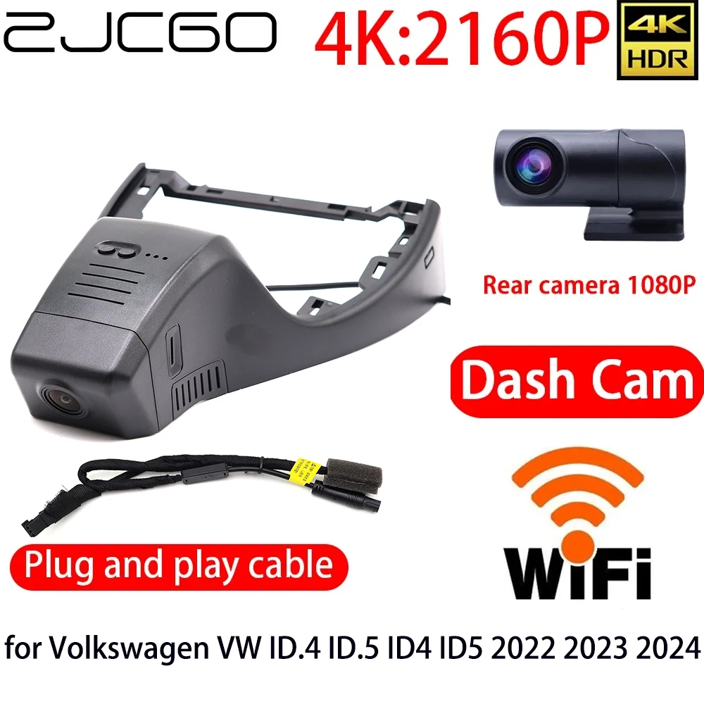 ZJCGO 4K Car DVR Dash Cam Wifi Front Rear Camera 24h Monitor for Volkswagen VW ID.4 ID.5 ID4 ID5 2022 2023 2024