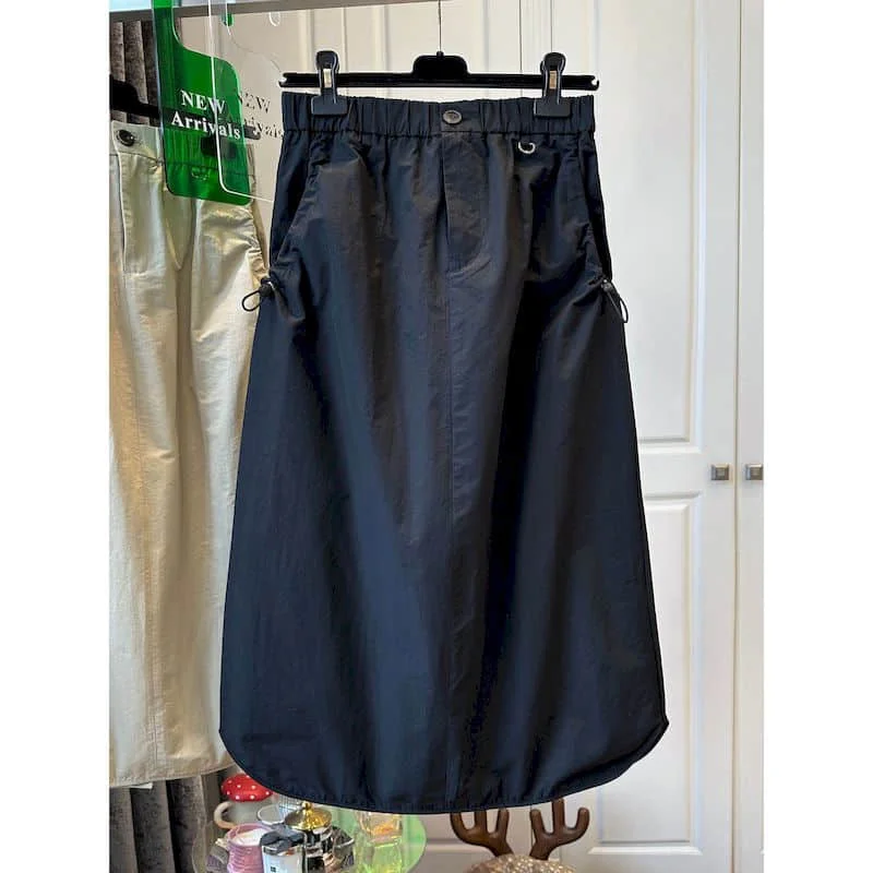 Parachute Skirts Workwear Casual Loose Elastic Waist A-line Mid-length Dress Vintage Streetwear Korean Popular Women's Clothes