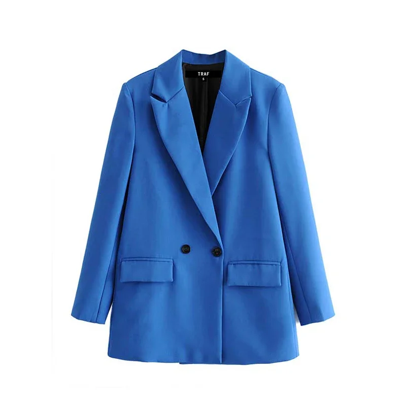 Blazer de oficina elegante para mujer, chaqueta de doble botonadura, abrigo Vintage con cuello con muescas, manga larga, prendas de vestir exteriores para mujer, Tops elegantes 2024