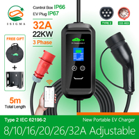 ISIGMA 32A 22kw Type2 IEC62196-2 Portable EV Charger Tuya APP EVSE Charging Type2 Plug Wallbox for Electric Car 5M Cable
