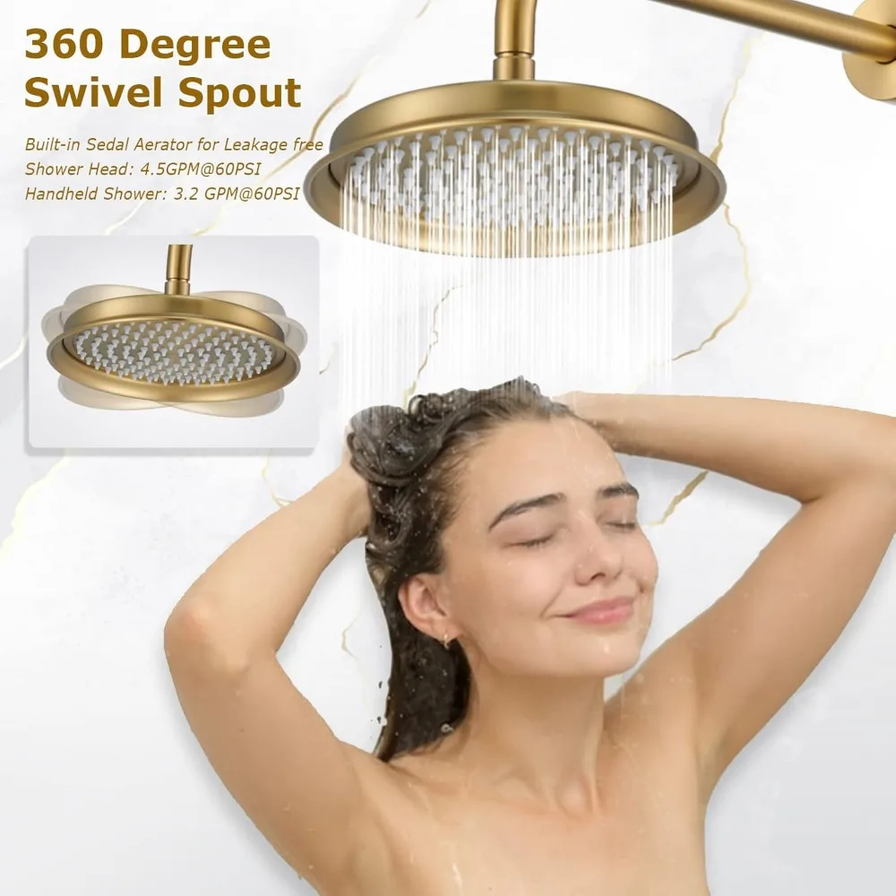 

Rain Shower Heads with Handheld Spray Combo, 9 inch Bathroom Luxury Rain Fall Shower Head, Showerhead