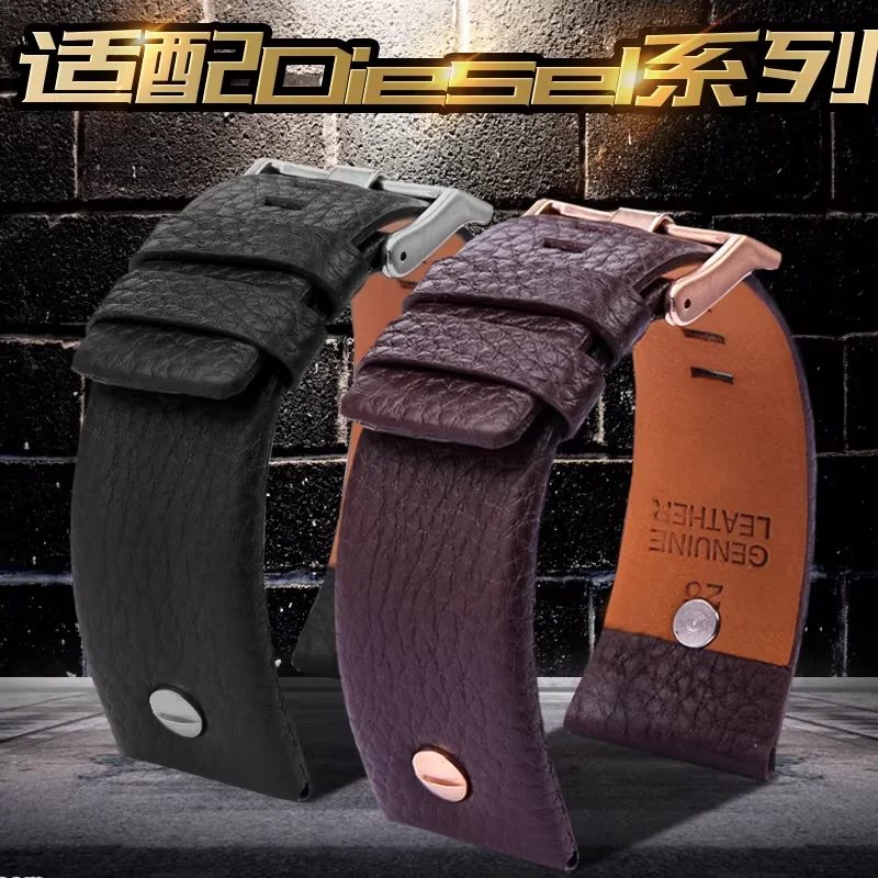 Metal Rivet Watch Band Men Bracelet For Diesel Genuine Leather Strap Dz7257 Dz4343 Dz4459 Dz7311 4318 24mm 26mm 28mm 30mm 32mm