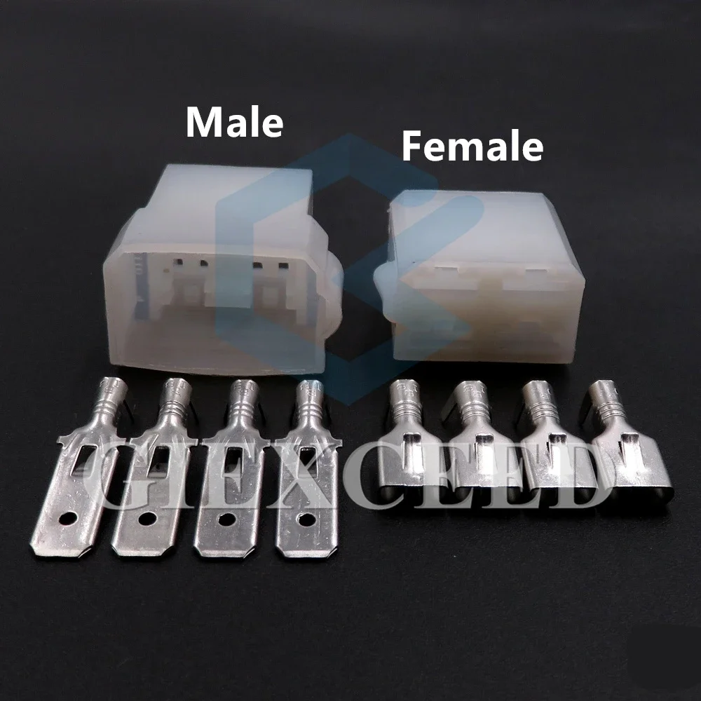 2 Sets 4 Pin Female Male Adapter 180900 High Current Oxygen Sensor AC Assembly Wiring Socket 6.3 Series White Auto Connector