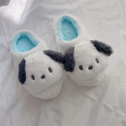 Sanrio Pochacco Slipper Warm Winter Japanese Style Indoor Shoes Cute Anime Kuromi Home Shoes For Girl Woman Flat Non-slip