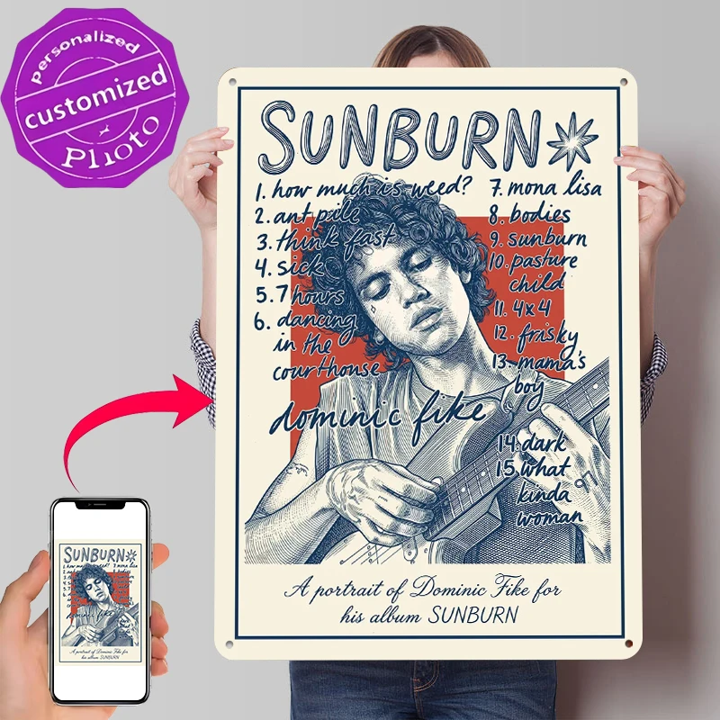 Dominic Fike Sunburn Album Tinplate Poster Customized Wall Art Retro Vintage Metal Signs for Fans Garage Decoration Room Decor