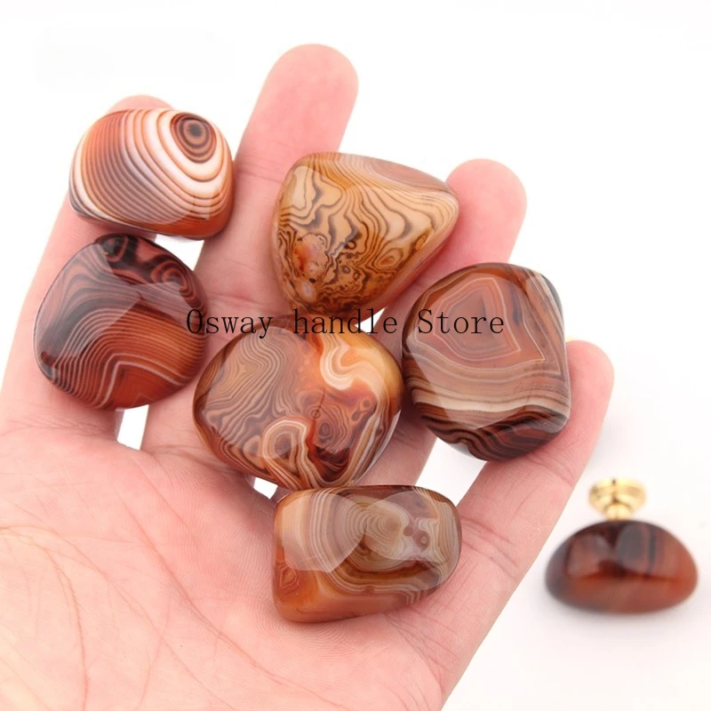25-35mm Diameter Light Luxury Natural Silk Agate Stone Handle Drawer Wardrobe Door Jewelry Box Knob Single Hole Handles Diy