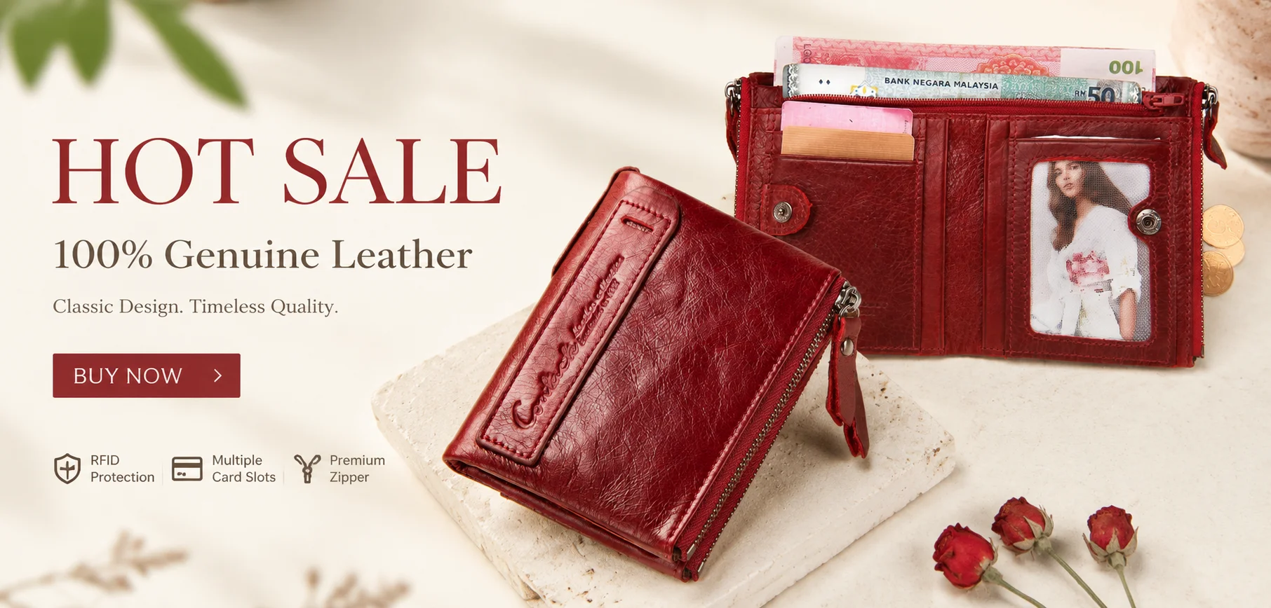 CONTACT'S Damen Echtleder-Geldbörsen Frauen Bifold Luxus Retro Hochwertige Fotofächer Kartenhalter Reise Dating Geschenk Münzbörse – Detail 1