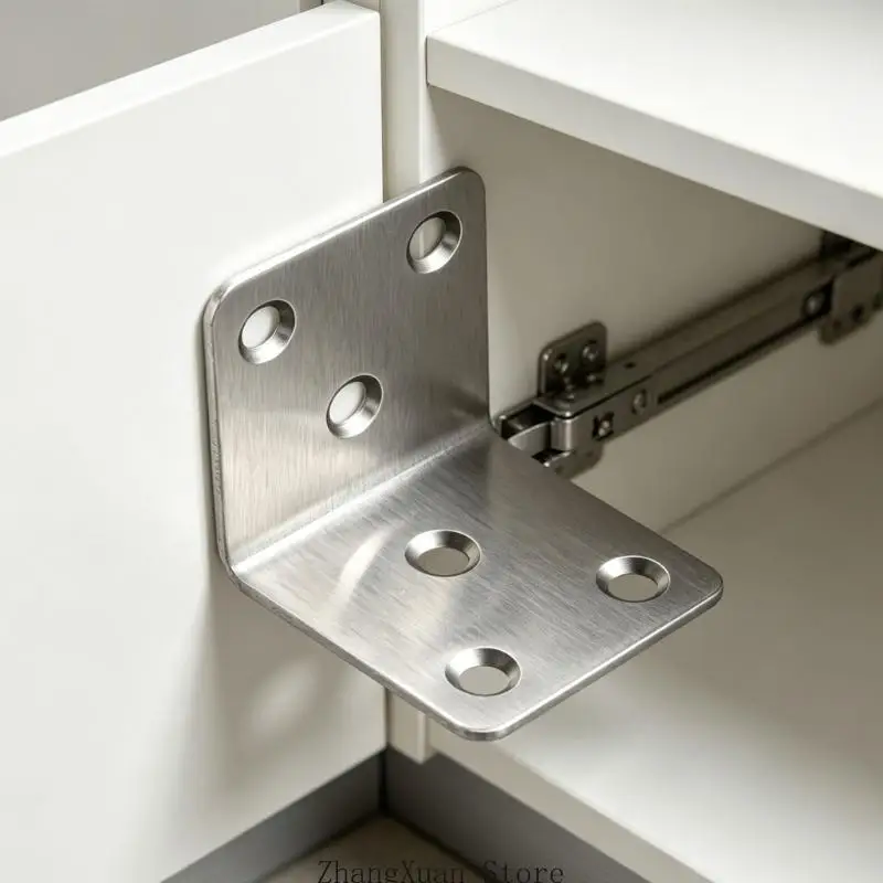 L-förmiges Stahl-Eckstützen-Set mit Schrauben für die Reparatur von Schrankverbindungen, Regalstützen und Arbeiten an Möbelecken – Detail 9