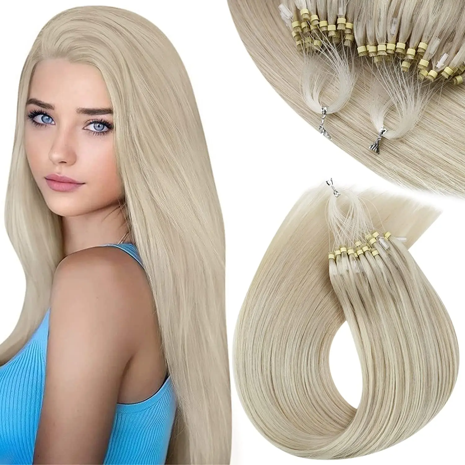 VeSunny Micro Ring Hair Extensions Human Hair Micro Beads Extensions Invisible Human Hair Micro Loop Real Hair Extensions