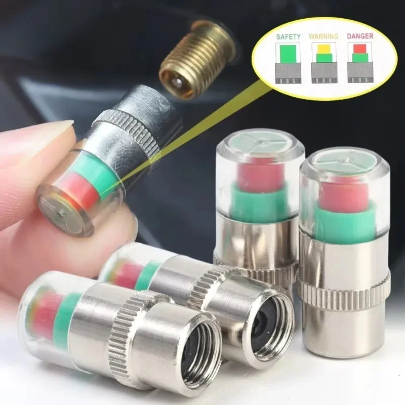 2/8Pc Car Tire Pressure Indicator Tire Pressure Gauge Indicator Alert Monitoring Valve Cap Sensor External Valve Detection Tools