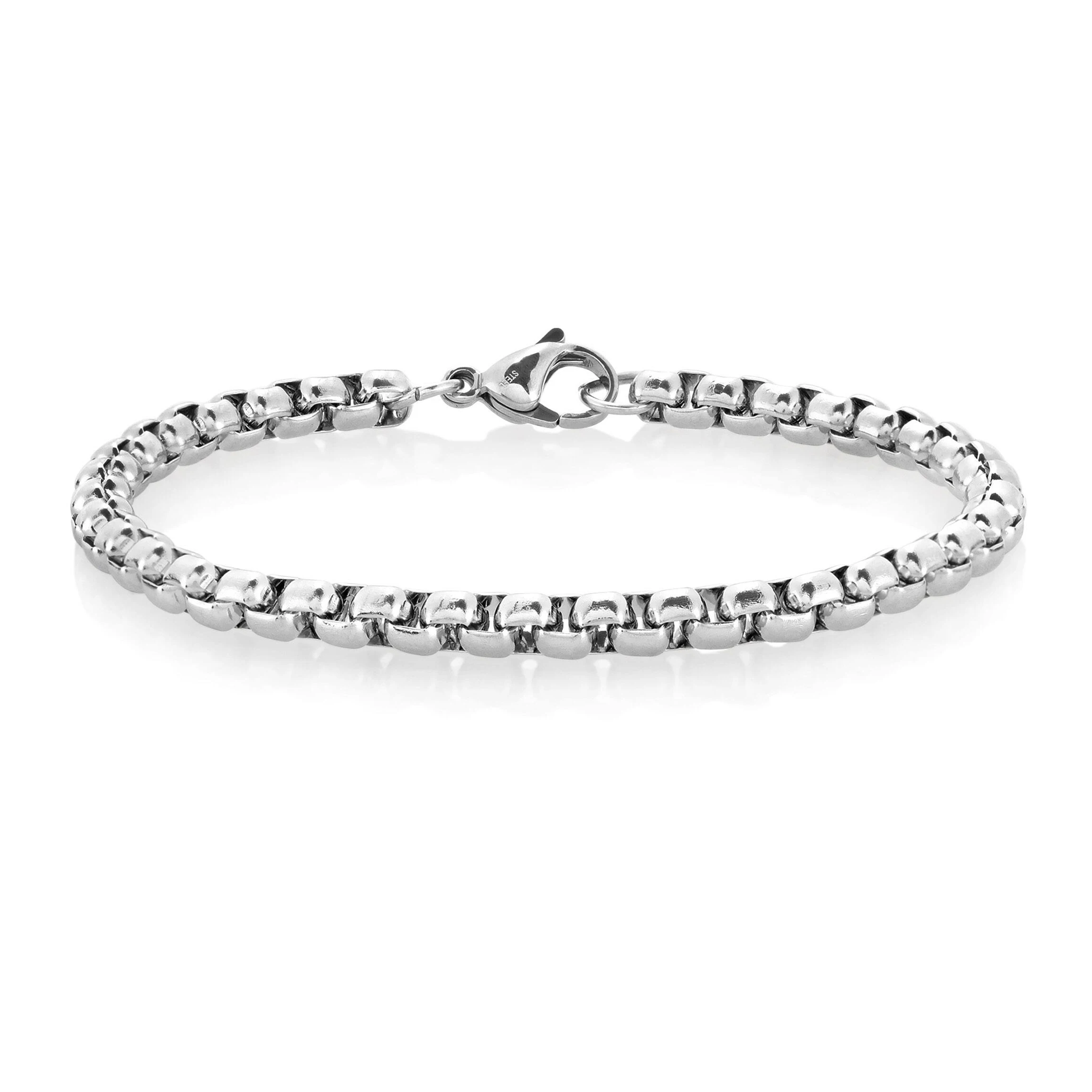 

Runda Mens Stainless Steel Bracelet Link Chain 4mm Adjustable Size 22cm Fashion Fine Jewelry for Men