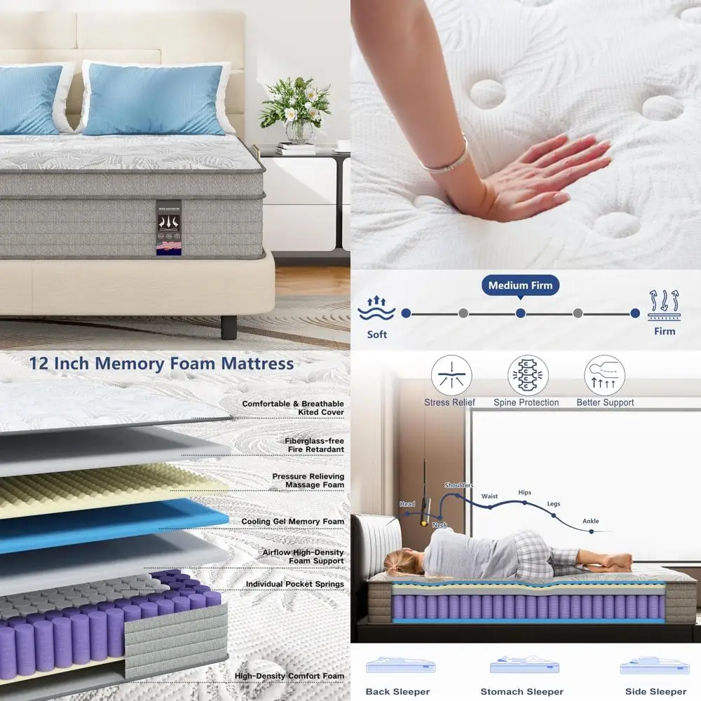 Hybrid Memory Foam XL Twin Mattress 14 Inches, Pocketed Springs for Comfortable Night Sleep, Medium Firmness Mattresses in a Box