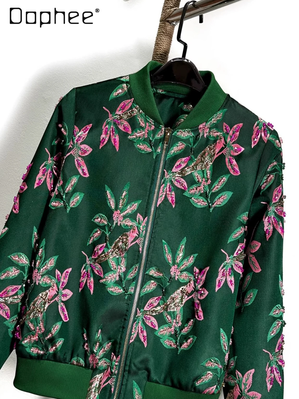 

Heavy Beading Light Luxury Fashion Casual Versatile Elegant Green Jacquard Jacket Top High-end Trendy Loose Short Coat Women