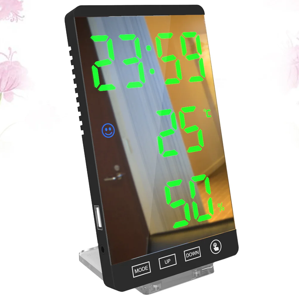

Digital Alarm Clock Temperature and Humidity with Display LED Desk Number Black Multifunctional