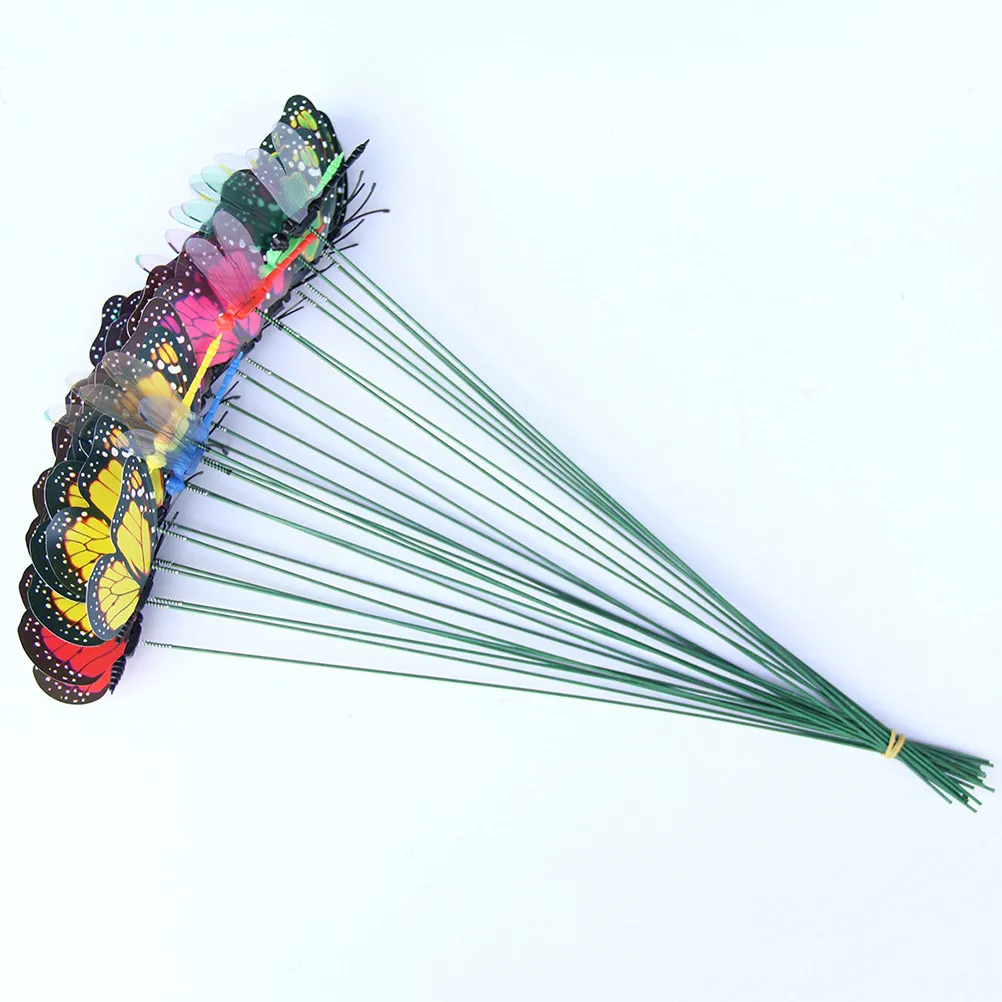 24 PCS Fake Dragonfly Dragonflies Flower Pot Decorative Stakes Decorations Horticultural