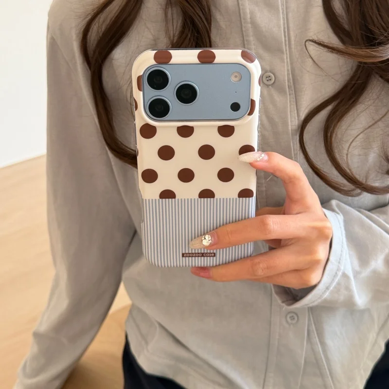 Cute Spliced Polka Dot Striped Phone Case Large Camera Window for iPhone 18 17, 16, 15, Pro, Promax,