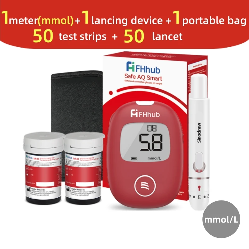 FHhub Safe AQ slimme bloedglucosemeter met teststrips Lancetten Diabetes Bloedsuikermeter Glucometer 0,6 μL of alleen strip - afbeelding 1