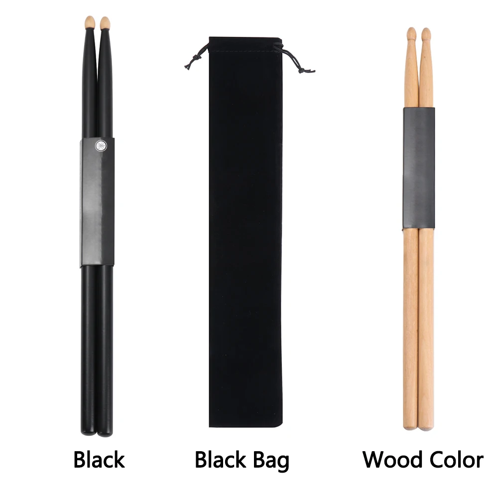 1Pairs Black Maple Wood Classic 5A Professional Drum Sticks Musical Instruments Drumsticks With Carrying Bag for Beginners