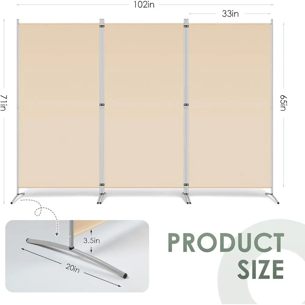 Freestanding Privacy Screen Partition, 6-Panel, 102 Wide x 71 High, Beige