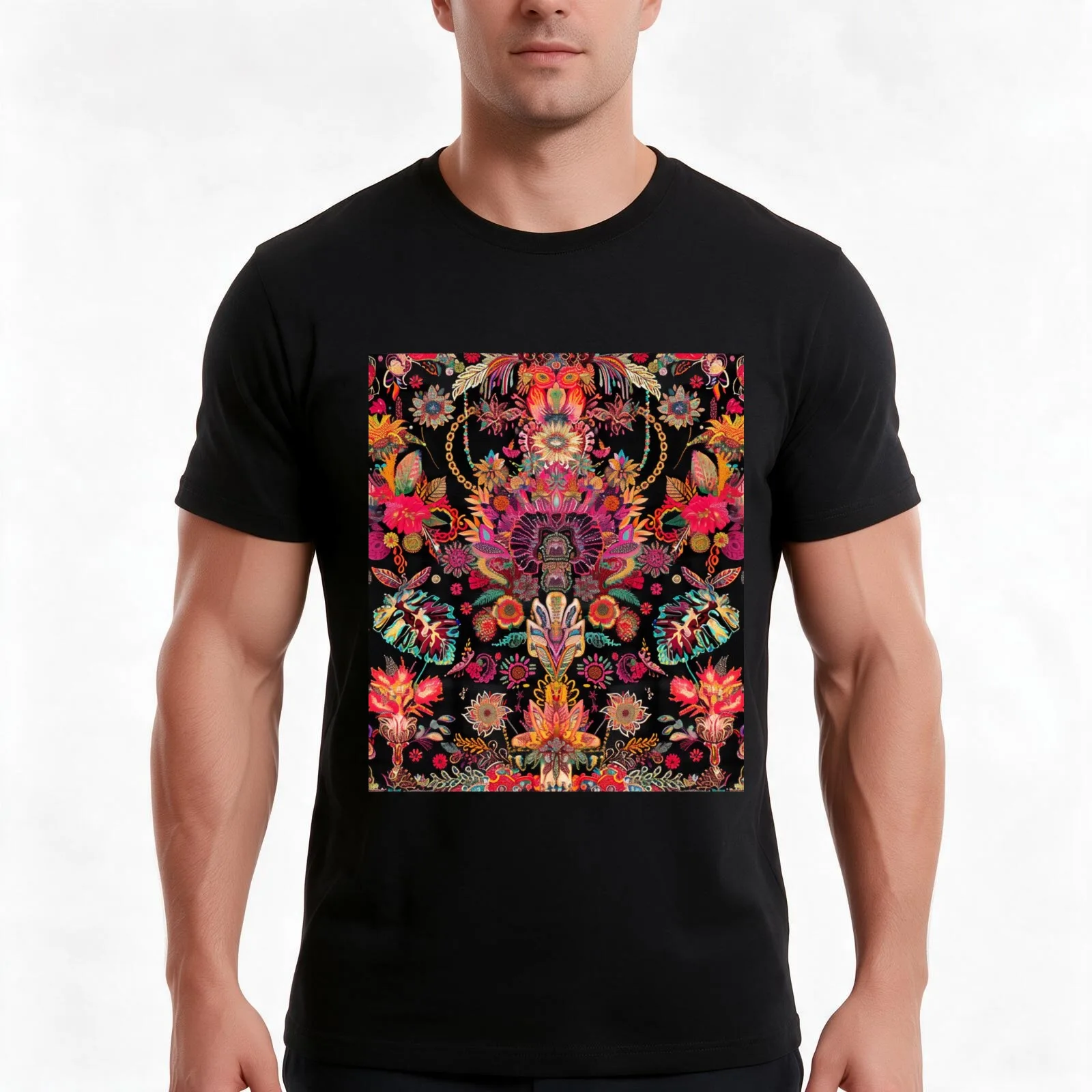 Baroque Tropical Floral Southeast Persian Rug Print Carpet Pattern T-Shirt, Summer Casual Cotton Tee, Oversized Streetwear Tops