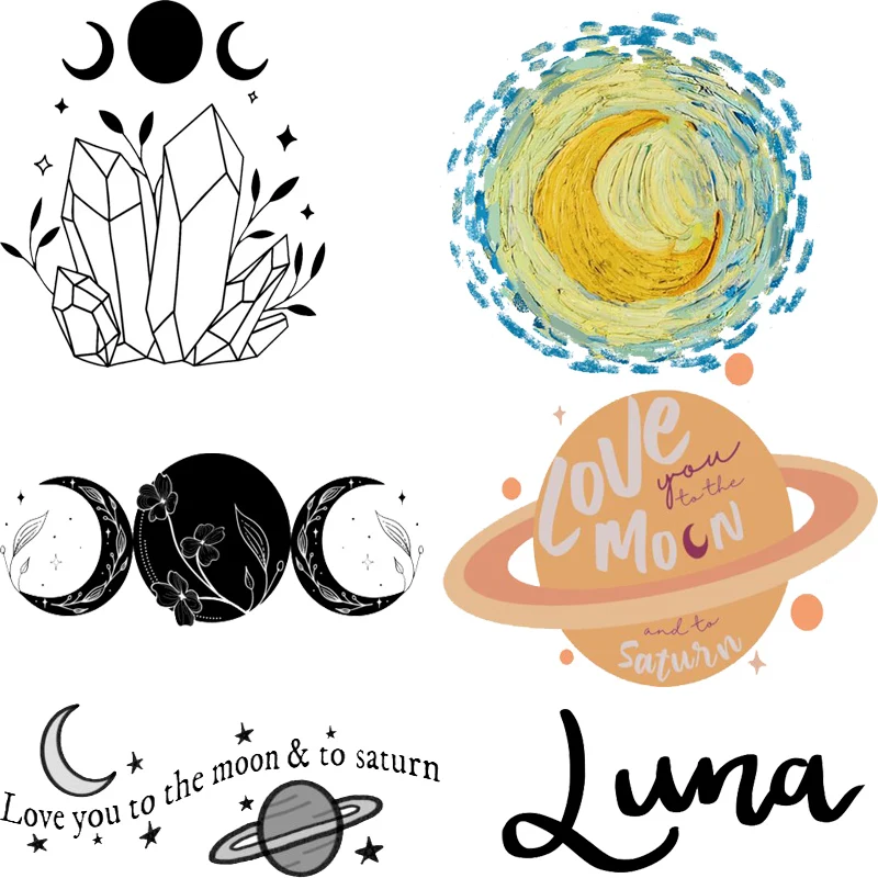 Luna Patches Thermo Iron On Transfers for Clothes Sun Stickers Heat Transfer Stripes Press Printed Applique For T-shirt Decor