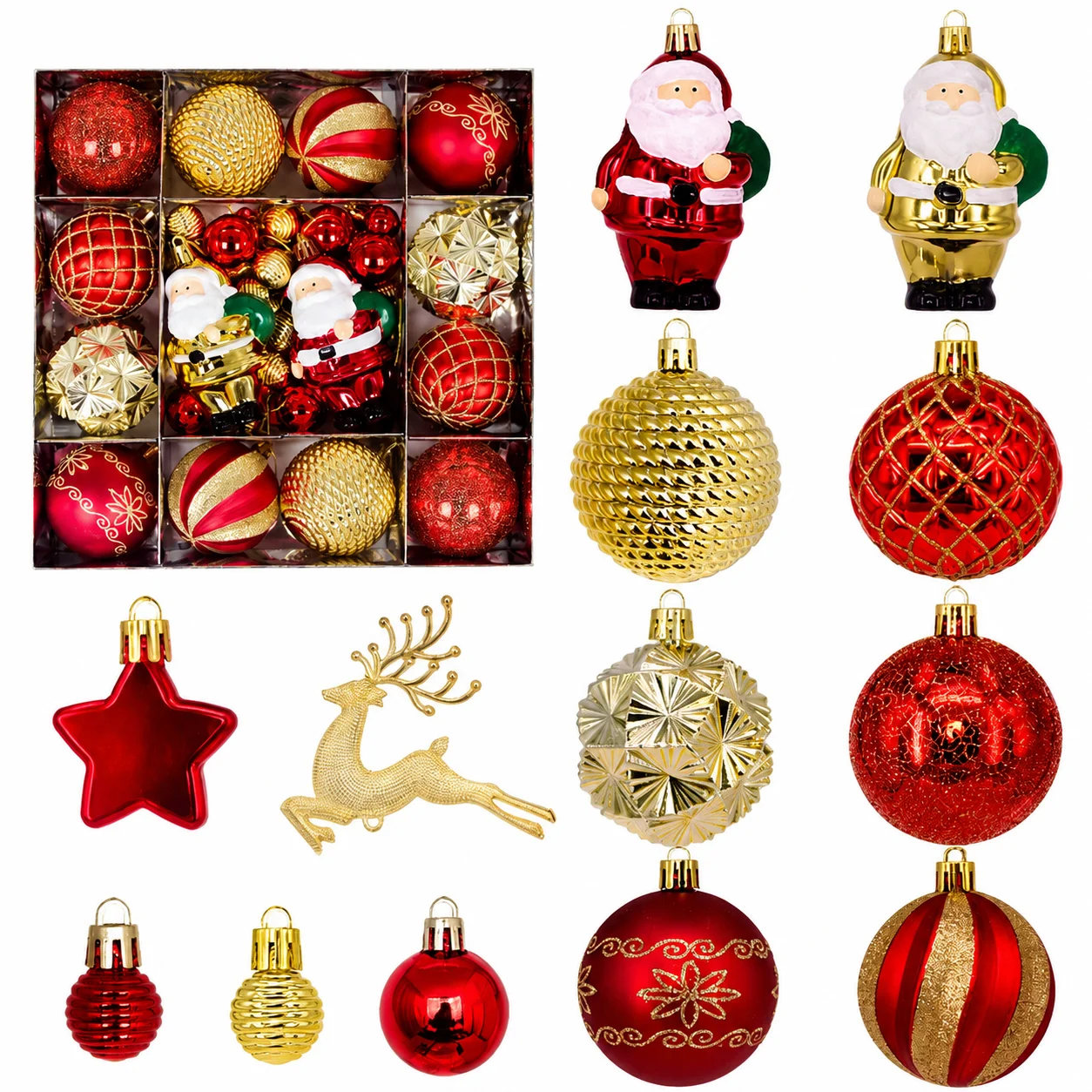 44Pcs Christmas Balls Set Electroplated Plastic Santa Claus Drop Ornaments Party Decor Pandent Xmas Tree Hanging Decoration