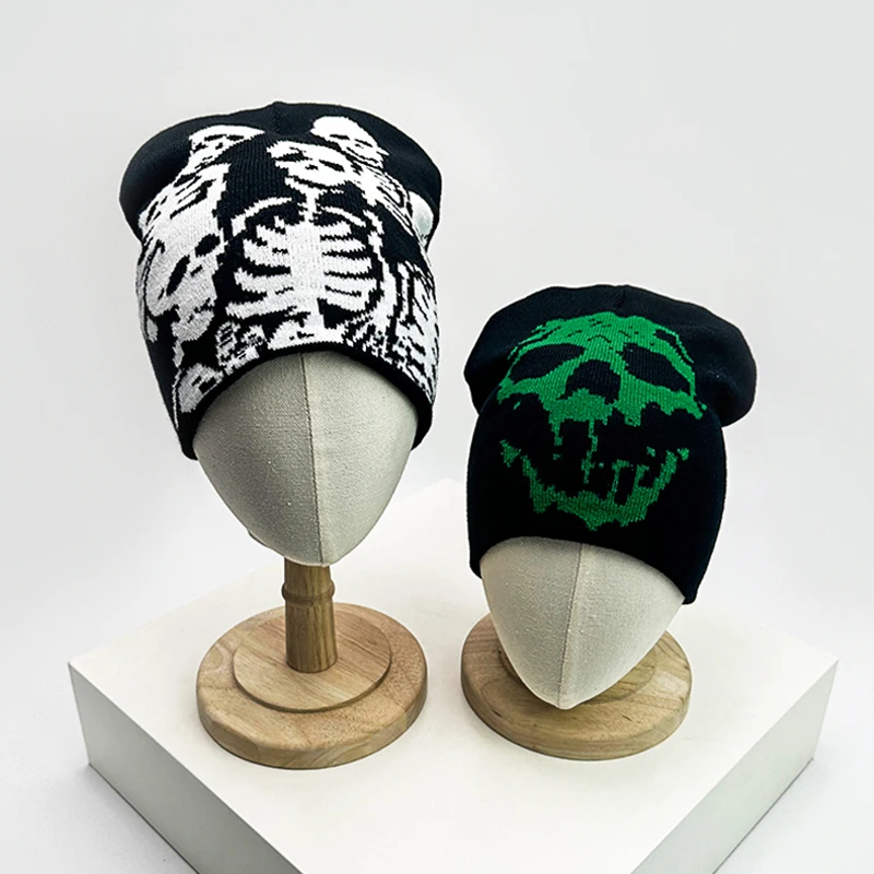 Skull Grimace Wool Bucket Knitted Hats Color Block Warm Comfortable Autumn and Winter Versatile Punk Fashion Hip Hop Street Ins