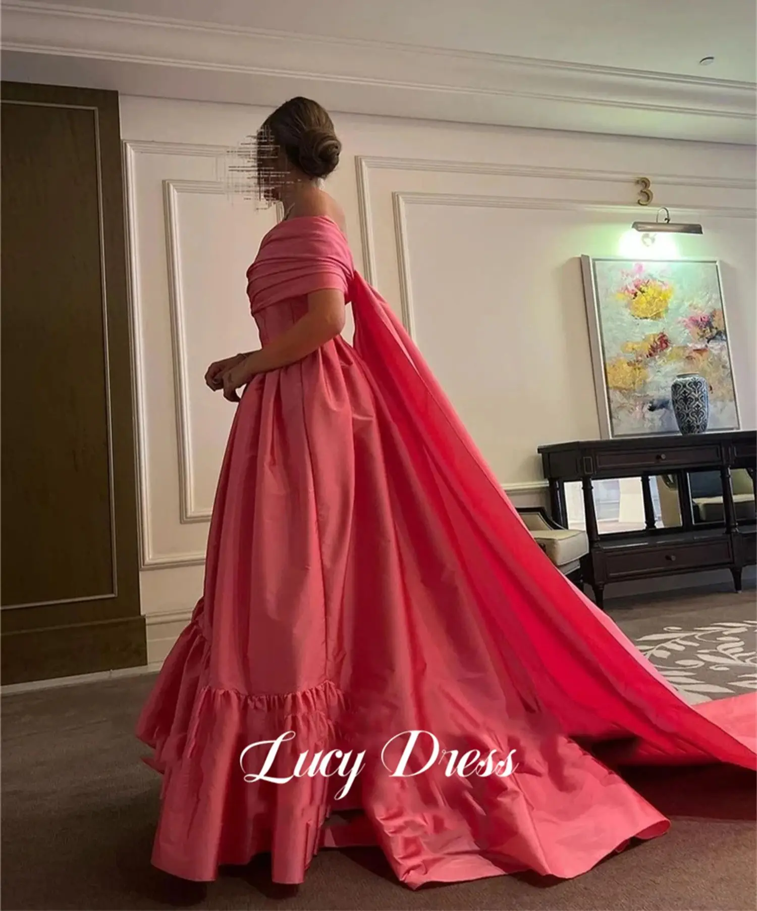 Lucy plissado camadas vestido de noite xale festa cauda cetim eid linha um vestidos de luxo feminino 2024 vestidos de baile personalizado