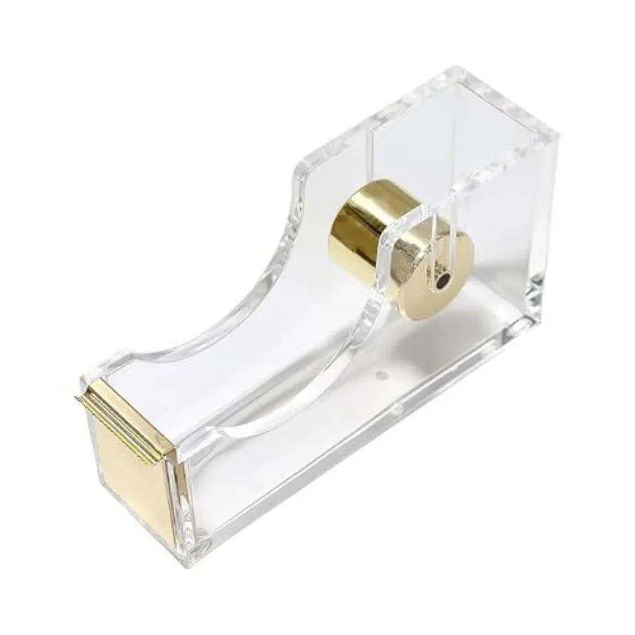 

Clear Acrylic Gold 1 Inch Core Desktop Adhesive Tape Dispenser Cutter with Tape Office School Gt Idea Gold