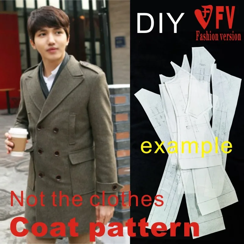 Men's lapel trench coat coat wool coat garment cutting figure 1:1 physical paper sample ADY-3