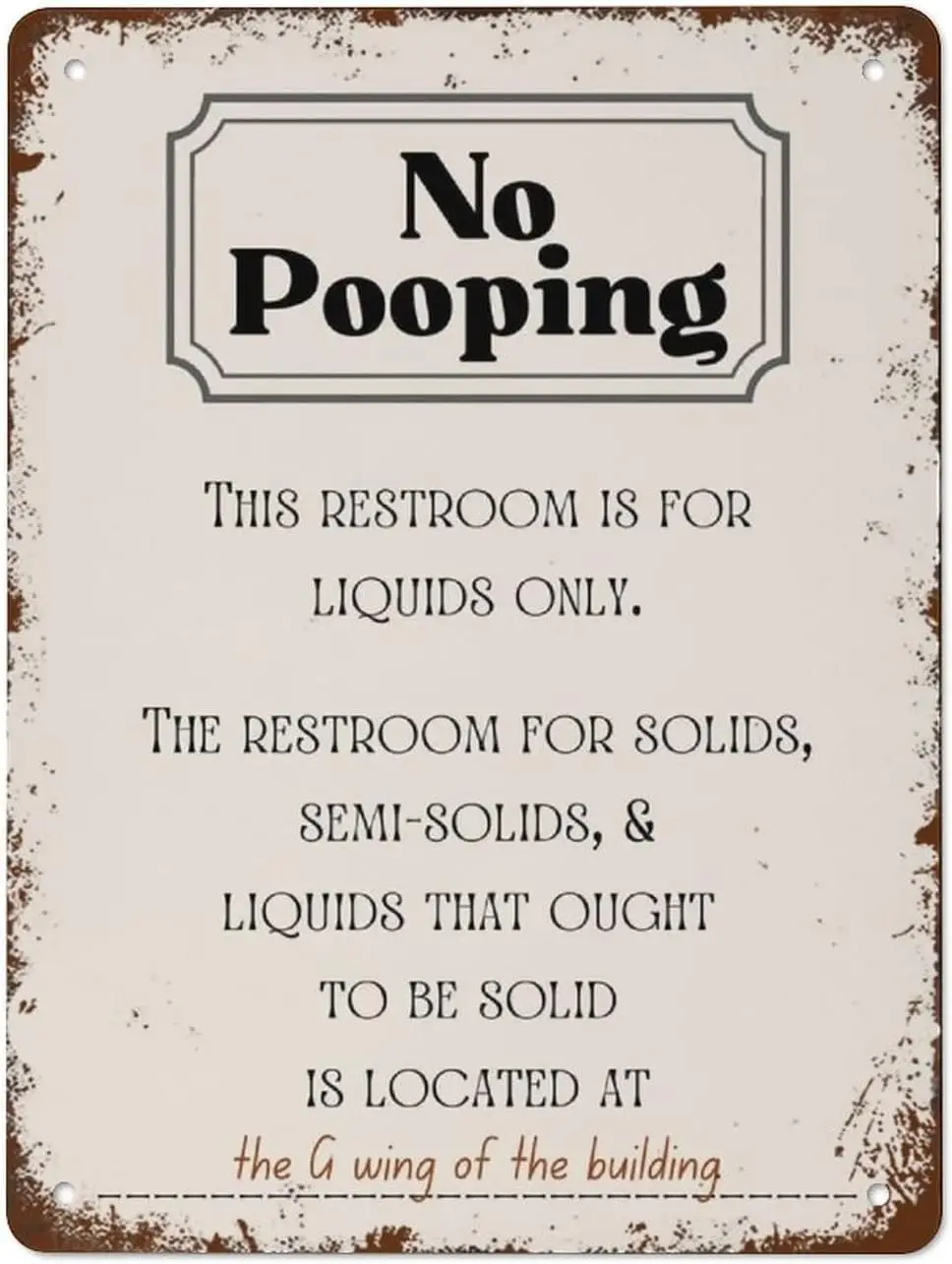 No Pooping Poster Sign Wall Art,Funny Decor Office Work Coworker Bathroom Restroom Toilet Powder Room Potty Humor Retro Metal Ti