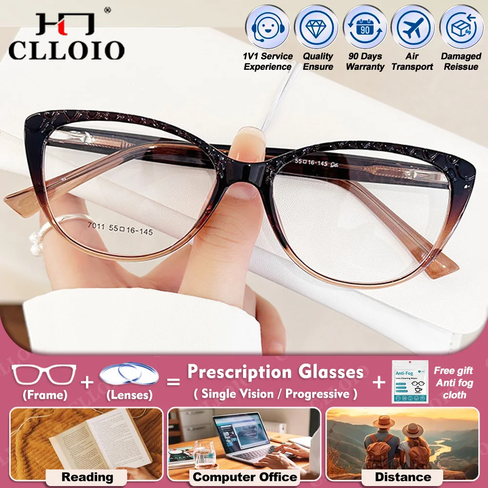 

CLLOIO Simple Stylish Cat Eye Anti-Blue Light Glasses for Women Customized Prescription Eyeware Progressive Optical Eyeglasses