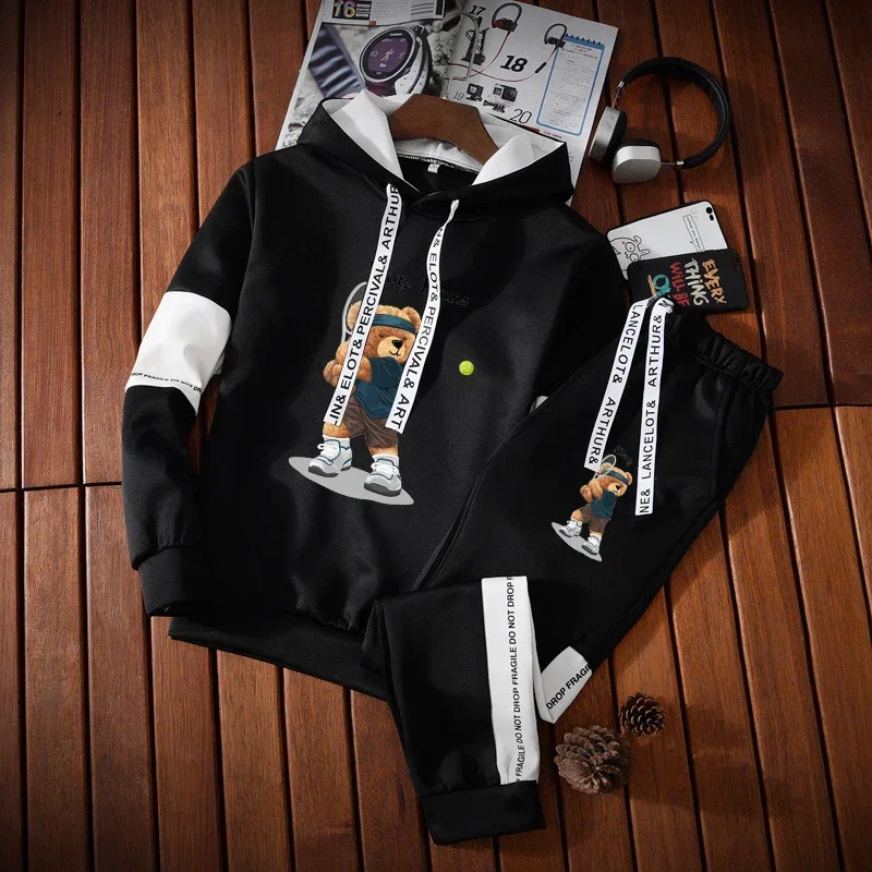 Student Set 2024 New Trend Anime Sports Bear Autumn and Winter Leisure Set Men\'s Long Sleeves Clothes for Men Tracksuit Men