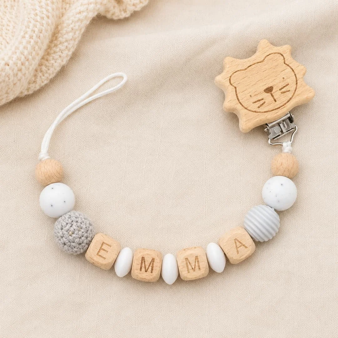 Personalized Pacifier Clip Custom Name Wooden Animal Dummy Chain BPA Free Silicone Baby Teether Holder Newborn Shower Gift