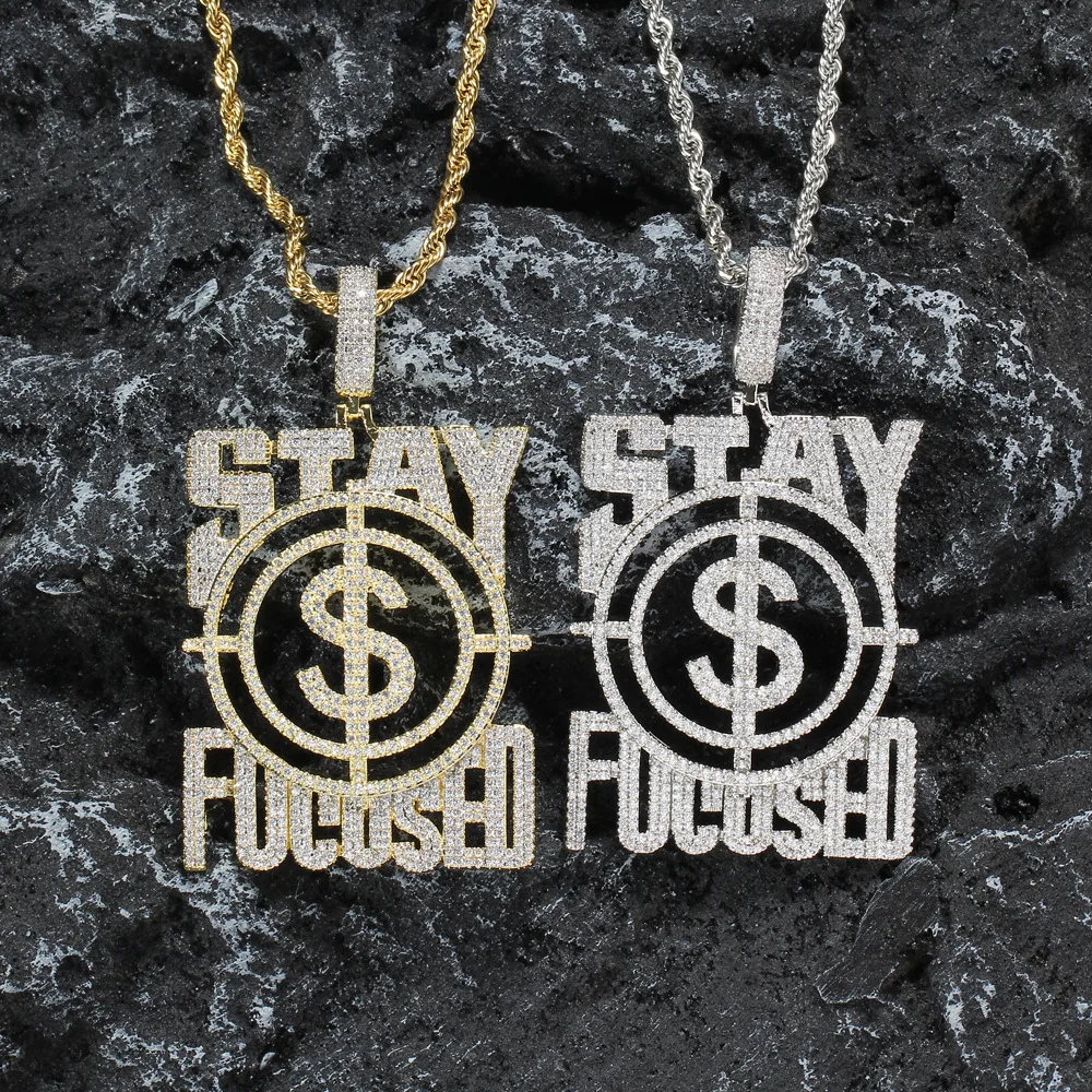 

Латунное инкрустированное цирконом кулон в виде долларовой буквы в стиле хип-хоп, ожерелье унисекс с фокусировкой