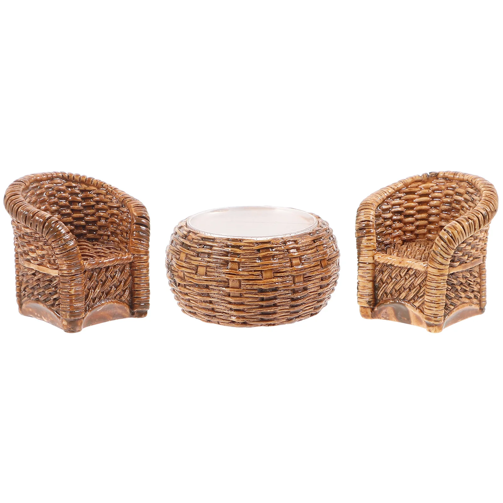 

1Set Miniature Table Chair Set Exquisite Simulation Unique Weaving Design Versatile Use Dollhouse Accessories Tiny Chair