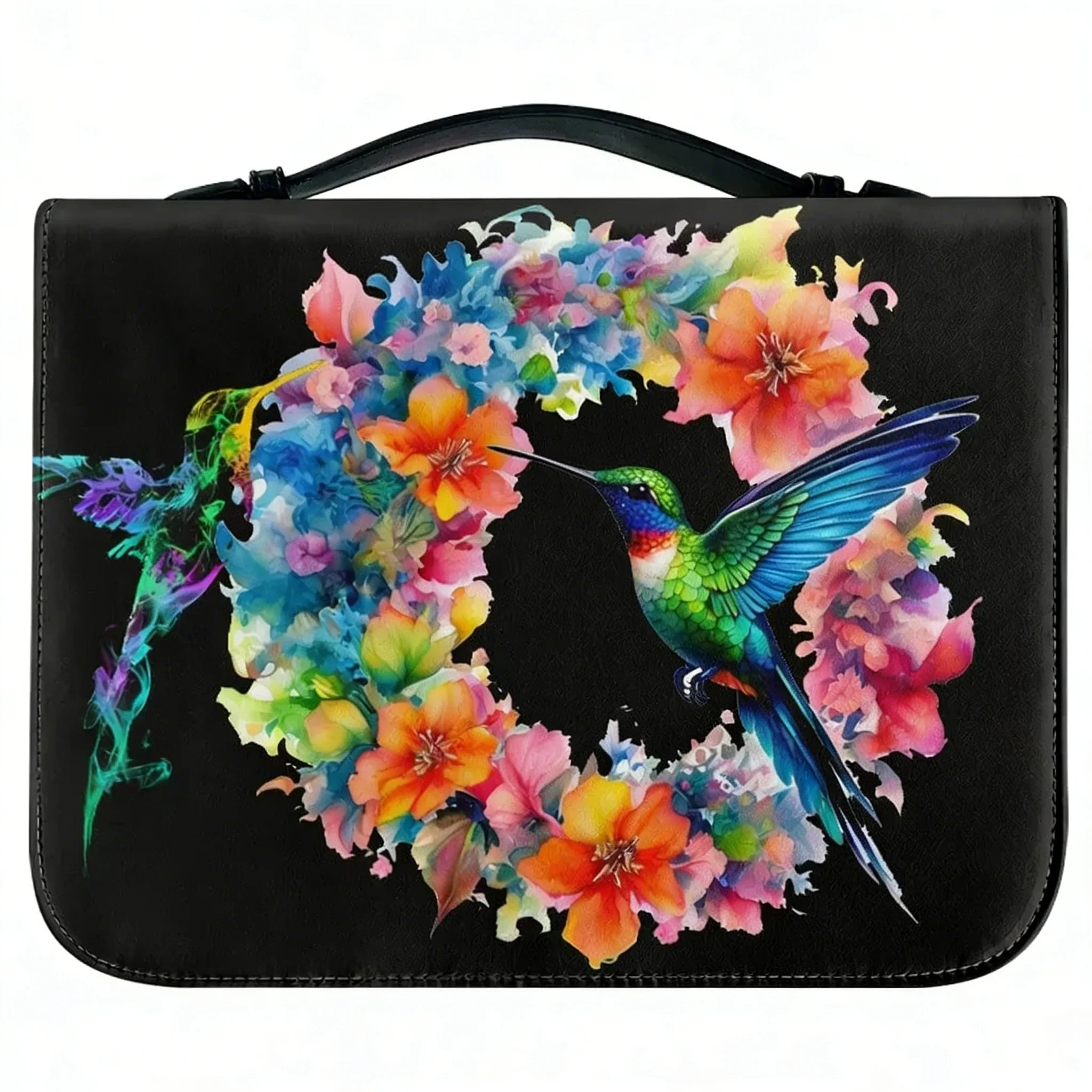 

Floral Hummingbird Animal Bird Lover Bible Bags Christian Gifts Cover Bible Pack Waterproof Leather Bag Pockets Package Case