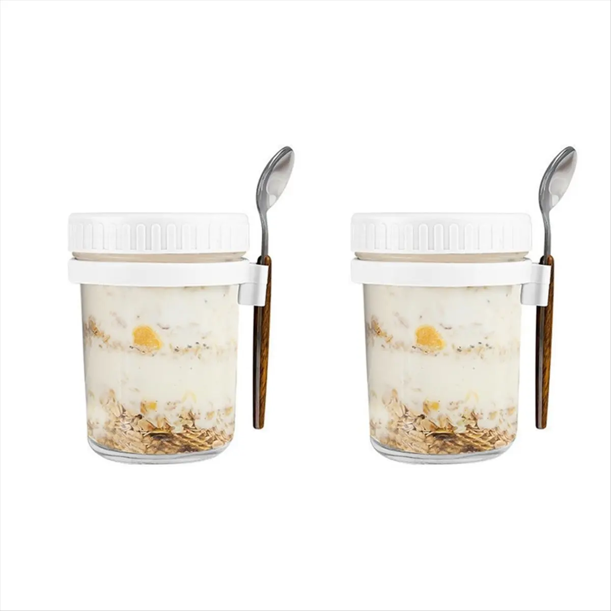 【ELEVATE LIFE】Overnight Oats Jars, with Lid and Spoon,10 Oz Cereal, Milk, Vegetable and Fruit Salad Storage Container White ABDD