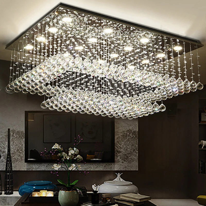 Crystal Chandelier Rectangle For Ceiling Living Room Kitchen Modern Home Decor Lamp Led Indoor Lighting Luxury Stainless Light