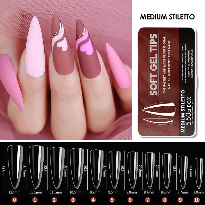 Arte Clavo Clear Medium Lange Amandel Nagel Tips Kit Zachte Gel Volledige Cover Tips Losweken Nagelverlenging Gel Tips Valse Druk op Nagels