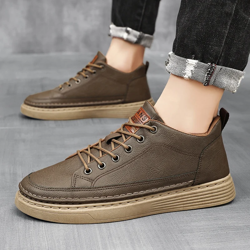 Baskets homme printemps-automne tendance à petits prix - Chaussures de travail confortables en cuir, style décontracté - Légères et légères_voghion.com