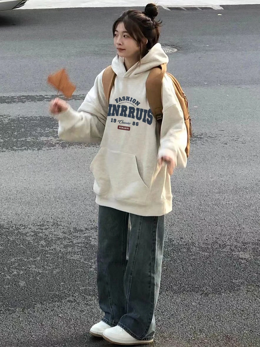 سترة نسائية من القطن الخالص ذات المظهر الجيد للغاية لعام 2025 مع غطاء للرأس بسيط للربيع والخريف للفتيات الطالبات أنبوب علوي للتسوق الناعم #4