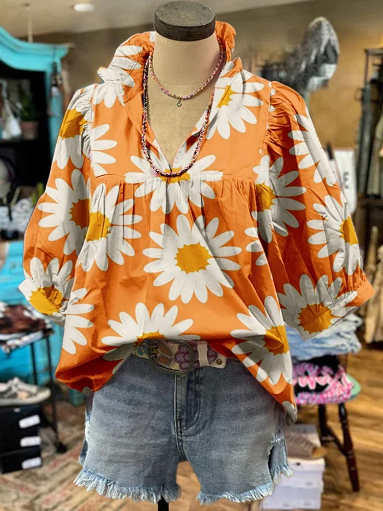 

Шикарная блузка с пышными рукавами и цветочным принтом