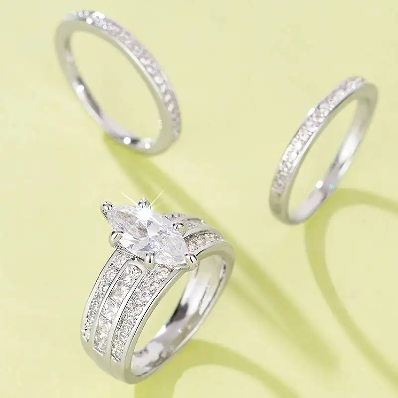 Huitan Luxury Women 3Pcs/Set Ring Sparkling Cubic Zirconia Party Accessories Fashion Daily Versatile Wedding Elegant Jewelry