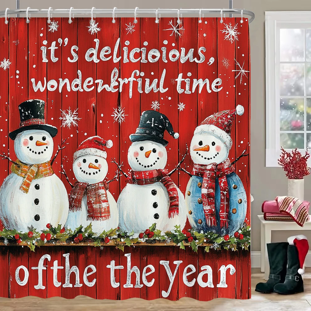 

Christmas Shower Curtain, Bathroom Curtain, Santa Claus, snowman Shower Curtain, home decoration Christmas Curtain with Hooks