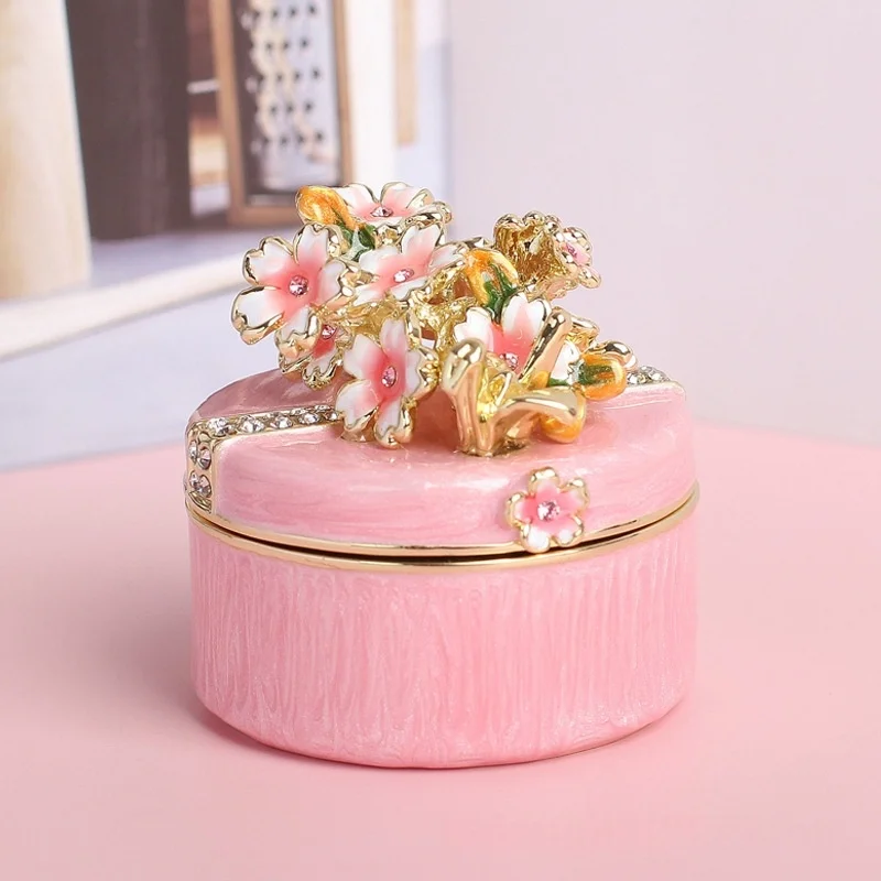 Small ornament metal jewelry box enamel creative home decoration gift birthday gift camellia desktop small ornament decoration